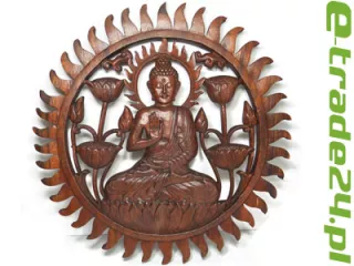 Piękna Rzeźba Drewno Suar Panel BUDDA Rękodzieło 50cm